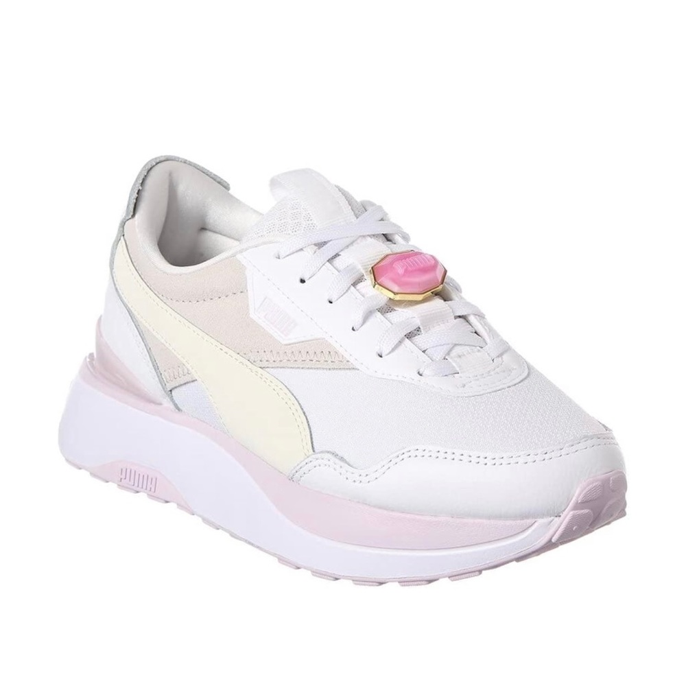 Puma white shoes with a pink crystal women size 7.5